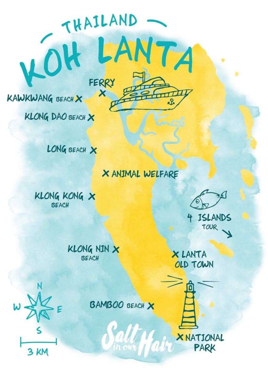 Mapa turística de Koh Lanta, Tailandia