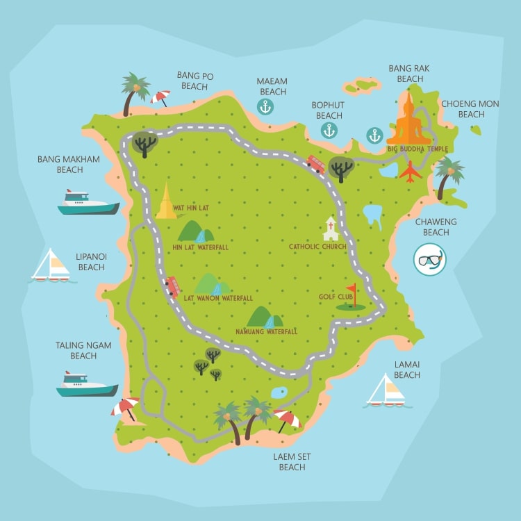 Mapa de las playas: Mapa de Koh Samui