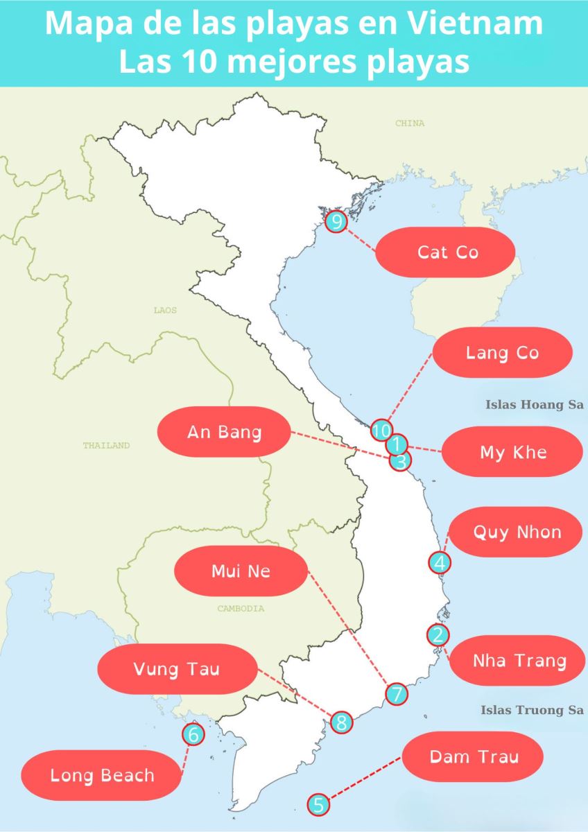 Vietnam mapa: mapa de playas