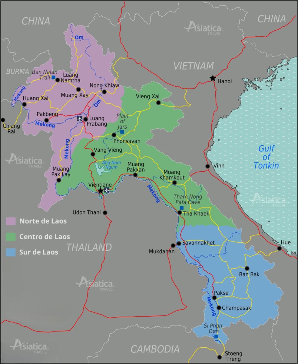 Mapa de Laos: tres áreas geográficas