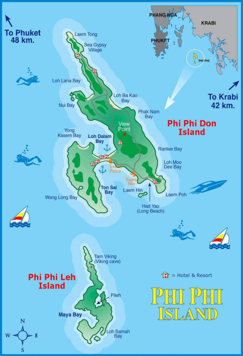 Mapa de las playas: Mapa de Koh Phi Phi